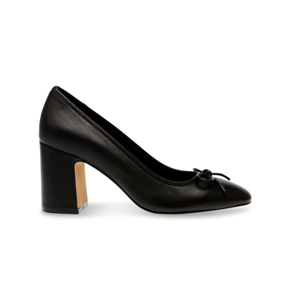 STEVE MADDEN Womens Black Cohen Almond Toe Block Heel Slip On Pumps Shoes 7 M - Picture 2 of 4